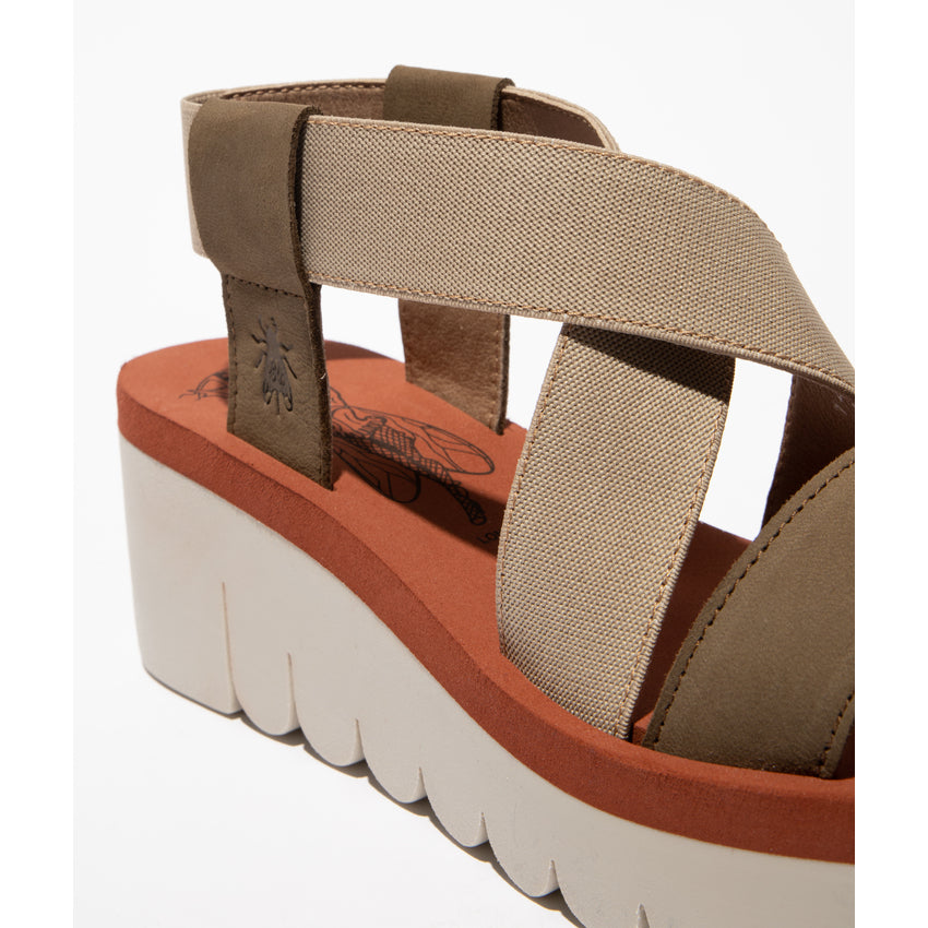 Fly London Women's YABI922FLY Sling-Back Sandals Military / Beige