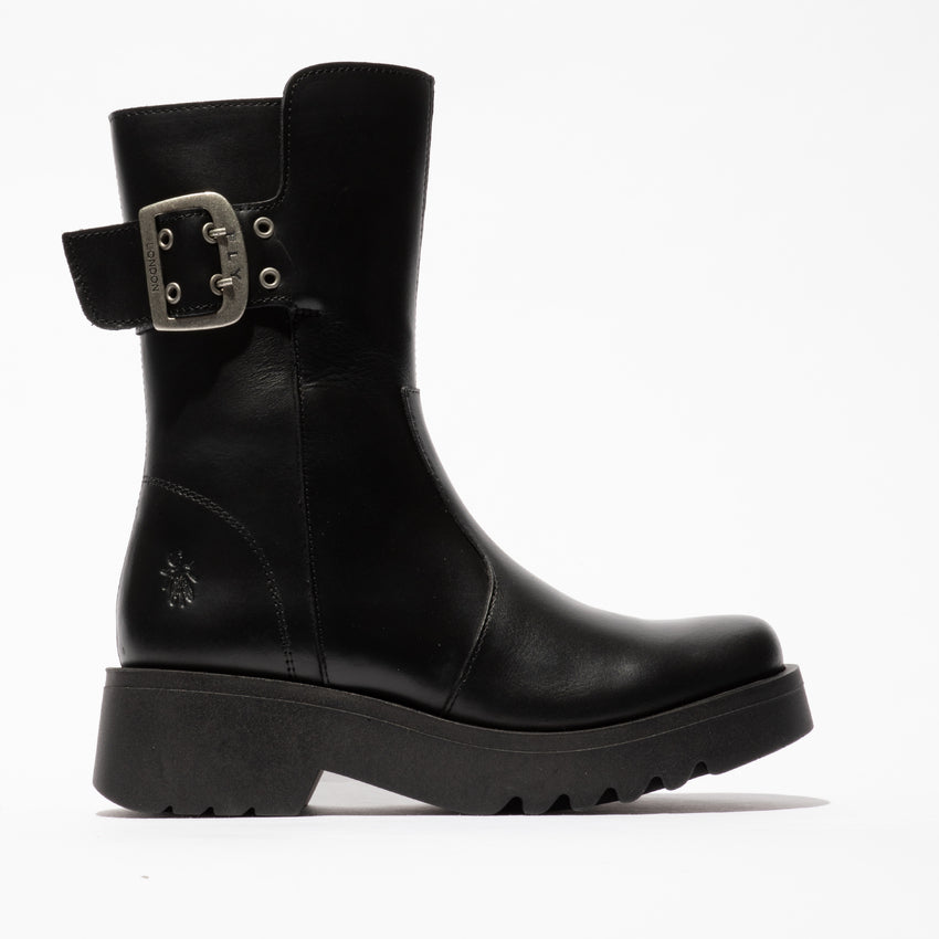 Fly London Women's MAZZ127FLY Leather Buckle Boots Black