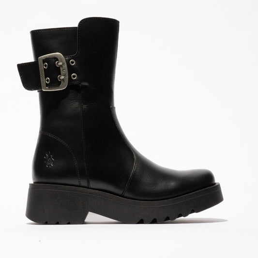 Fly London Women's MAZZ127FLY Leather Buckle Boots Black