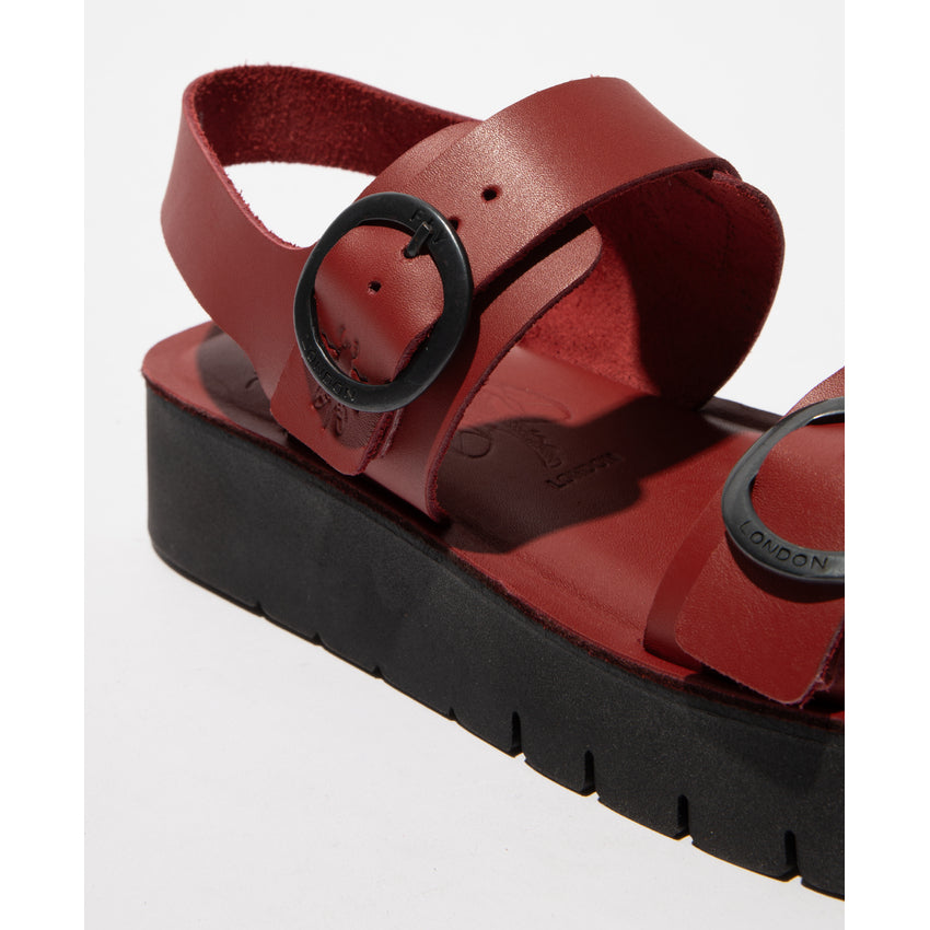 Fly London Women's SOLB260FLY Leather Buckle Sandals Intense Rust Red