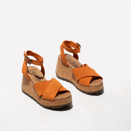 Fly London Women's DONY440FLY Suede Leather Leather Buckle Sandals Orange