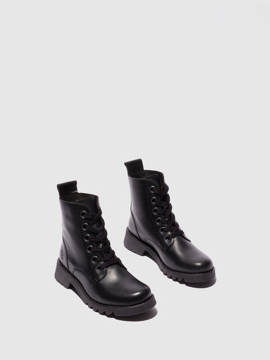 Fly London Women's RAMY488FLY Leather Lace-Up Ankle Boots Black