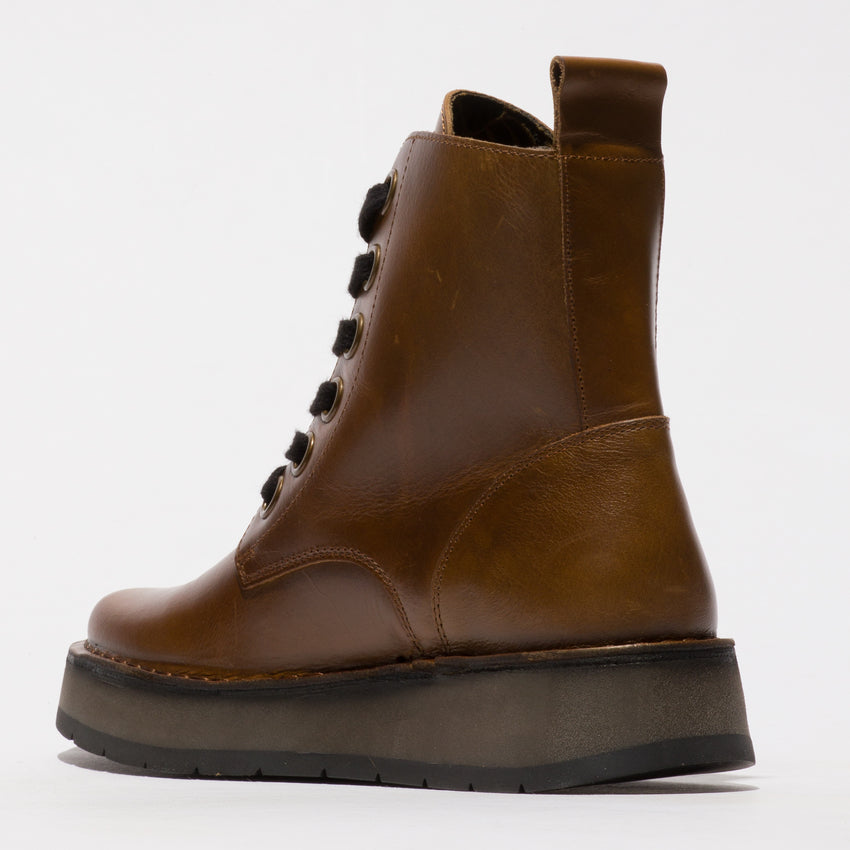 Fly London Women's REIG201FLY Leather Lace-Up Ankle Boots Camel Brown