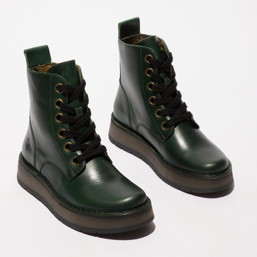 Fly London Women's REIG201FLY Leather Lace-Up Ankle Boots Petrol Green