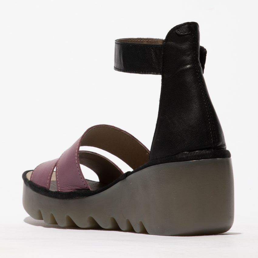 Fly London Women's BONO290FLY Leather Strappy Sandals Black Violet