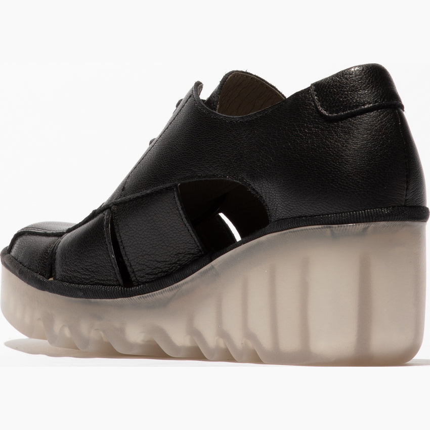 Fly London Women's BOGI466FLY Leather Lace-Up Wedge Shoes Black