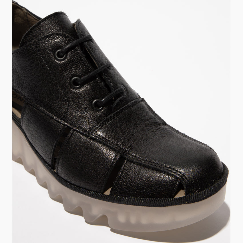 Fly London Women's BOGI466FLY Leather Lace-Up Wedge Shoes Black