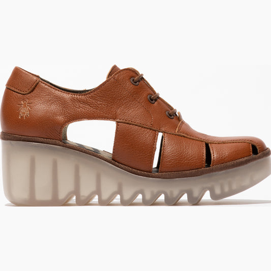 Fly London Women's BOGI466FLY Leather Lace-Up Wedge Shoes Tan Brown
