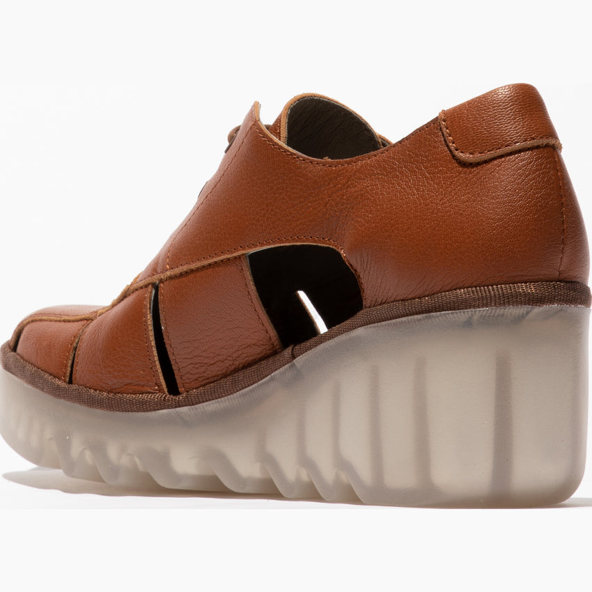 Fly London Women's BOGI466FLY Leather Lace-Up Wedge Shoes Tan Brown