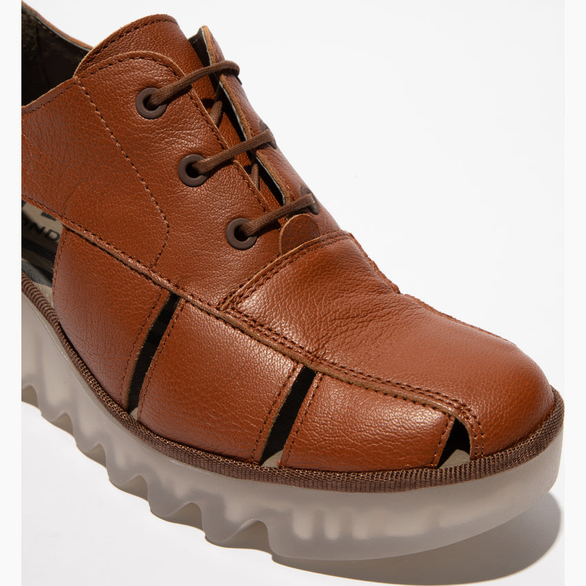 Fly London Women's BOGI466FLY Leather Lace-Up Wedge Shoes Tan Brown