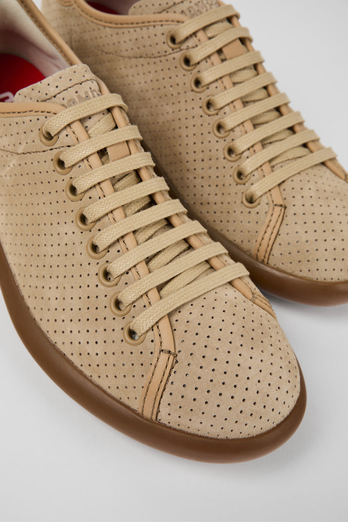Camper Women's K201668 Pelotas Soller Nubuck Leather Sneakers Beige