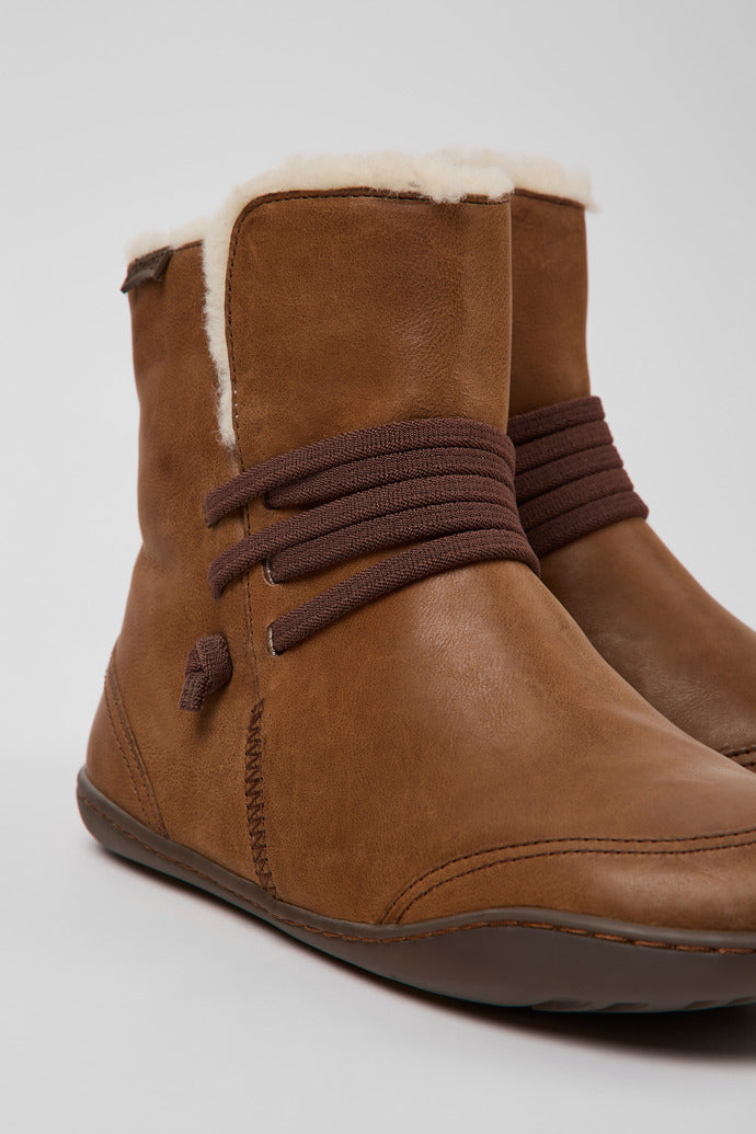 Camper Women's K400505 Peu Leather Ankle Boots Cola Brown