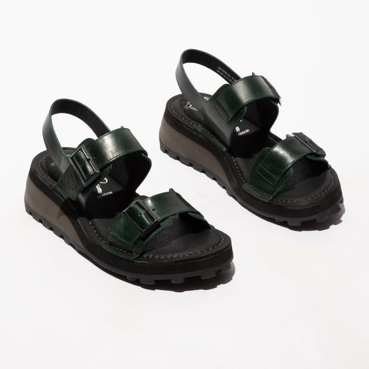 Fly London Women's HEIF58FLY Leather Strap Sandals Petrol Green