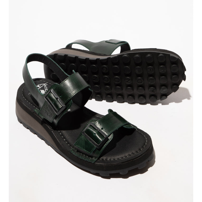 Fly London Women's HEIF58FLY Leather Strap Sandals Petrol Green