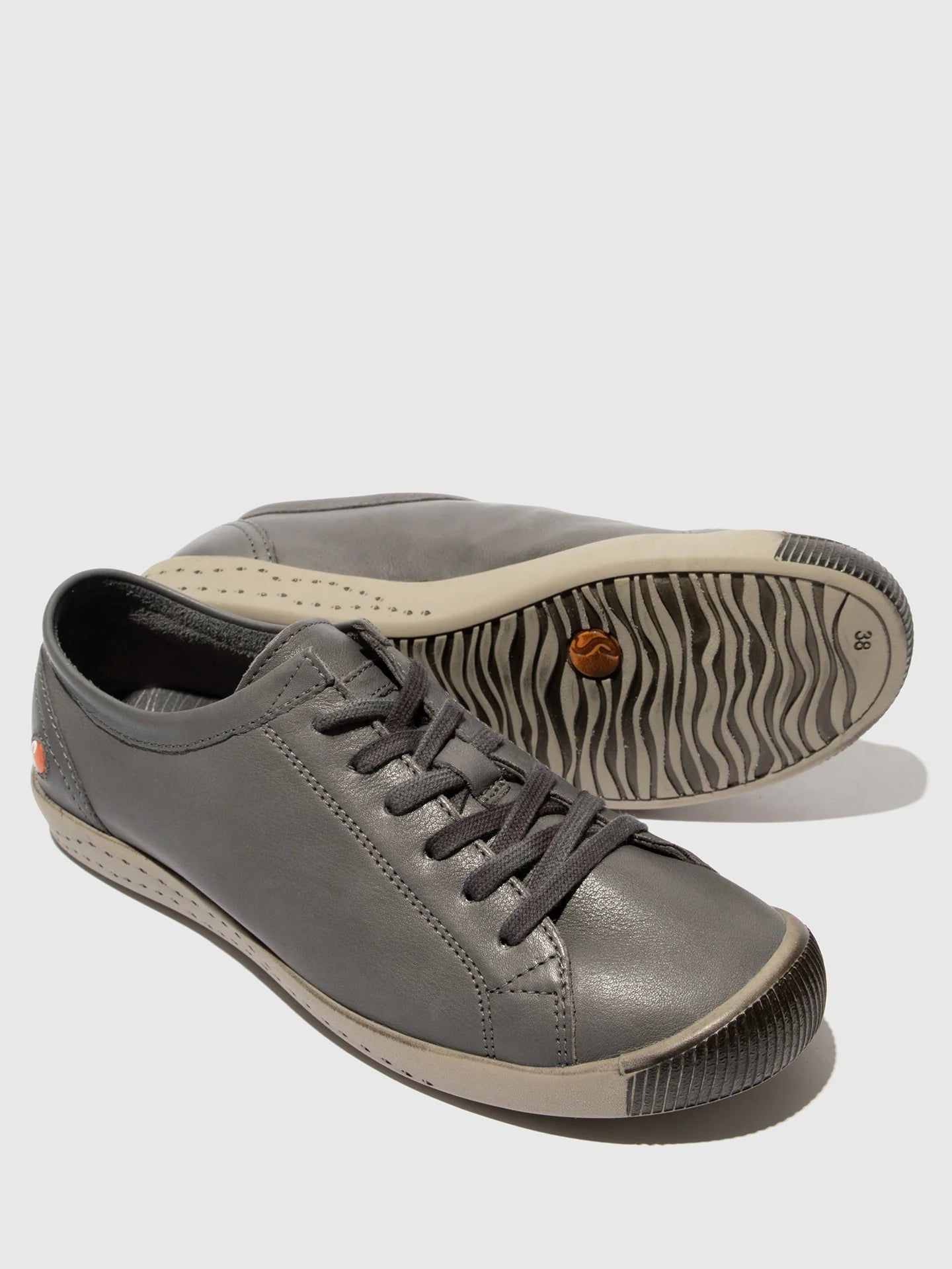 Softinos Women's ISLA154SOF Leather Lace-up Trainers Washed Grey