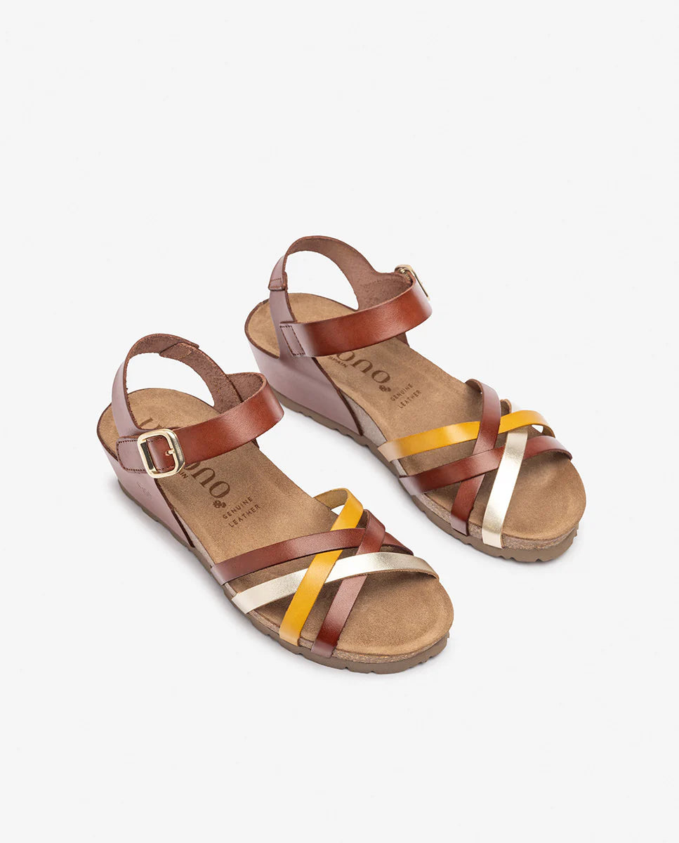 Yokono Women's Monaco 245 Leather Wedge Sandals Multi Mostaza