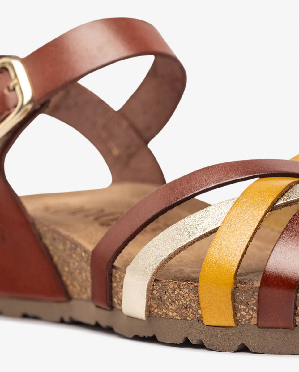 Yokono Women's Monaco 245 Leather Wedge Sandals Multi Mostaza