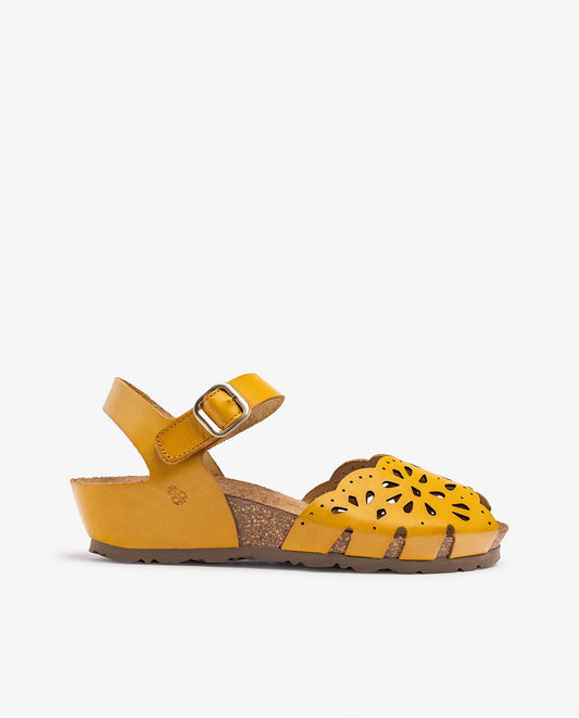 Yokono Women's Monaco 247 Leather Wedge Sandals Mostaza Yellow