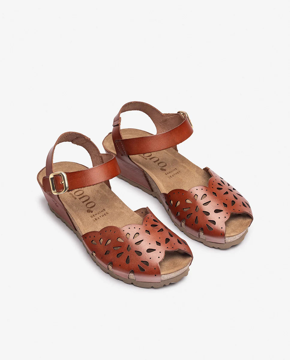 Yokono Women's Monaco 247 Leather Wedge Sandals Neuz Brown