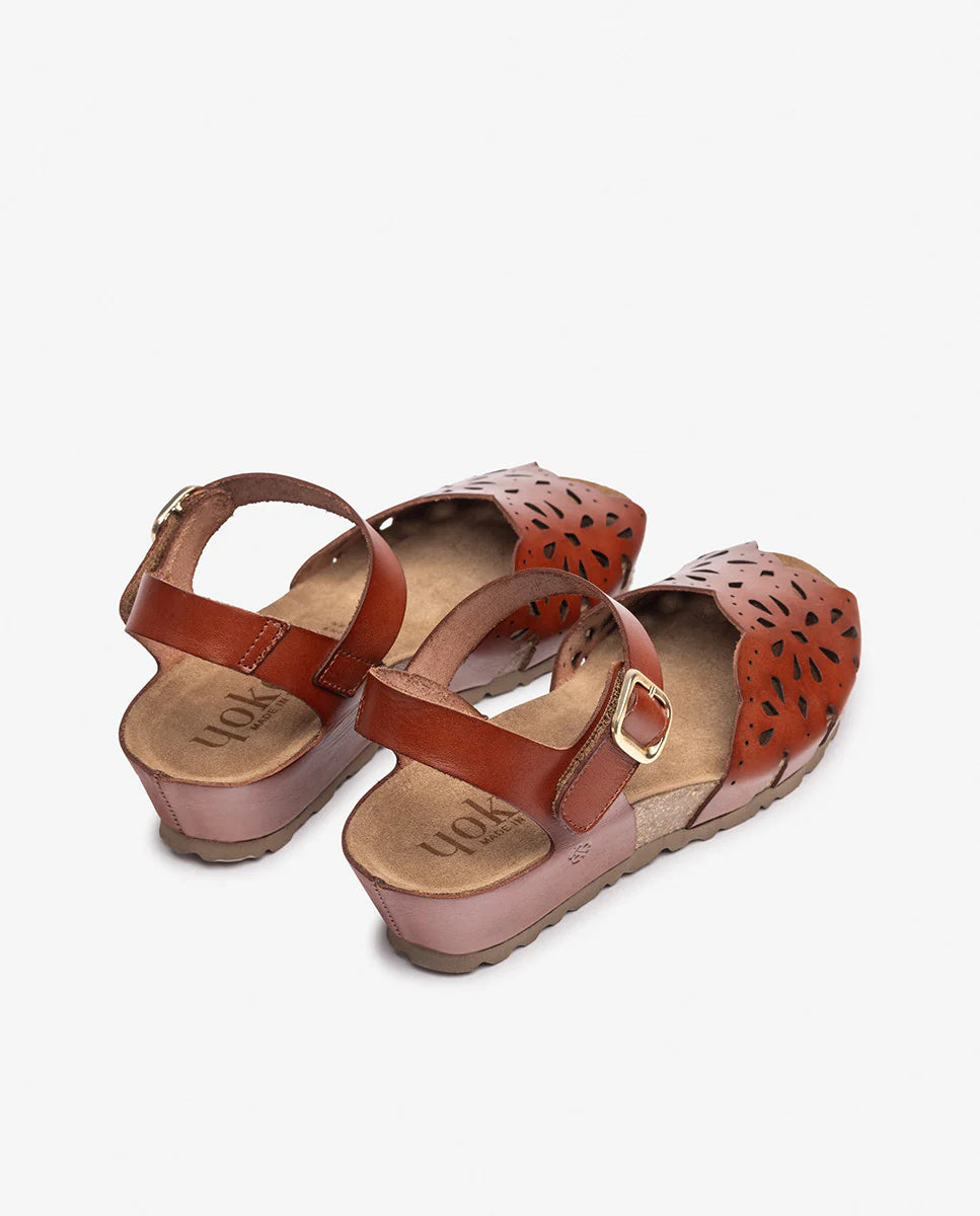 Yokono Women's Monaco 247 Leather Wedge Sandals Neuz Brown