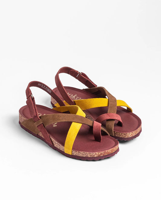 Yokono Women's ONLY-718 Leather Flat Sandals Borgona / Burgundy