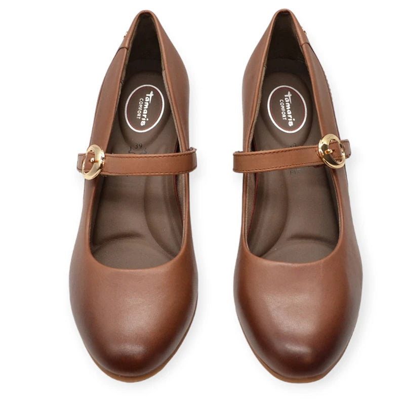 Jana Women's 8-84402-41 Comfort Heel Pumps Shoes Cognac Brown