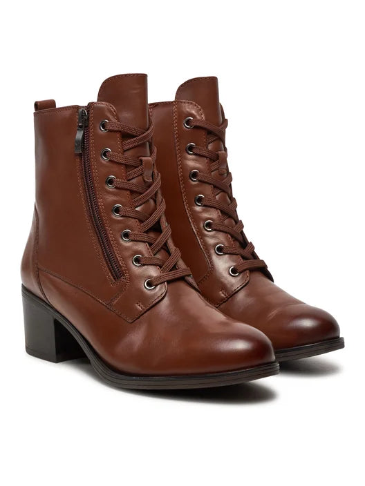 Caprice Women's 9-25154-43 Leather Ankle High Boots Cognac Brown Nappa