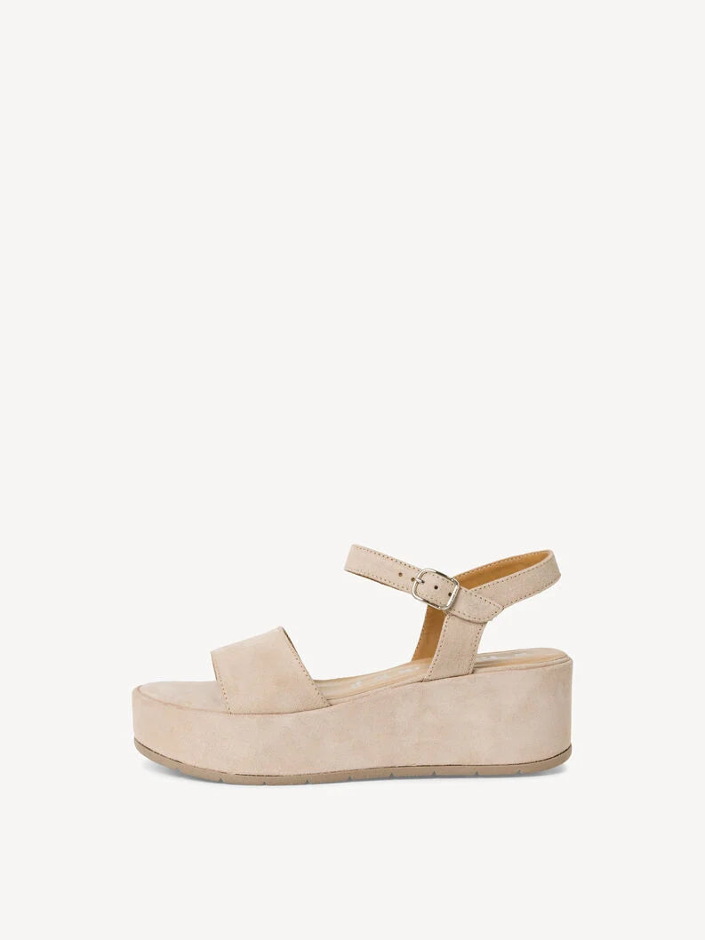 Tamaris Women's 1-28020-42 Wedge Suede Leather Sandals Ivory