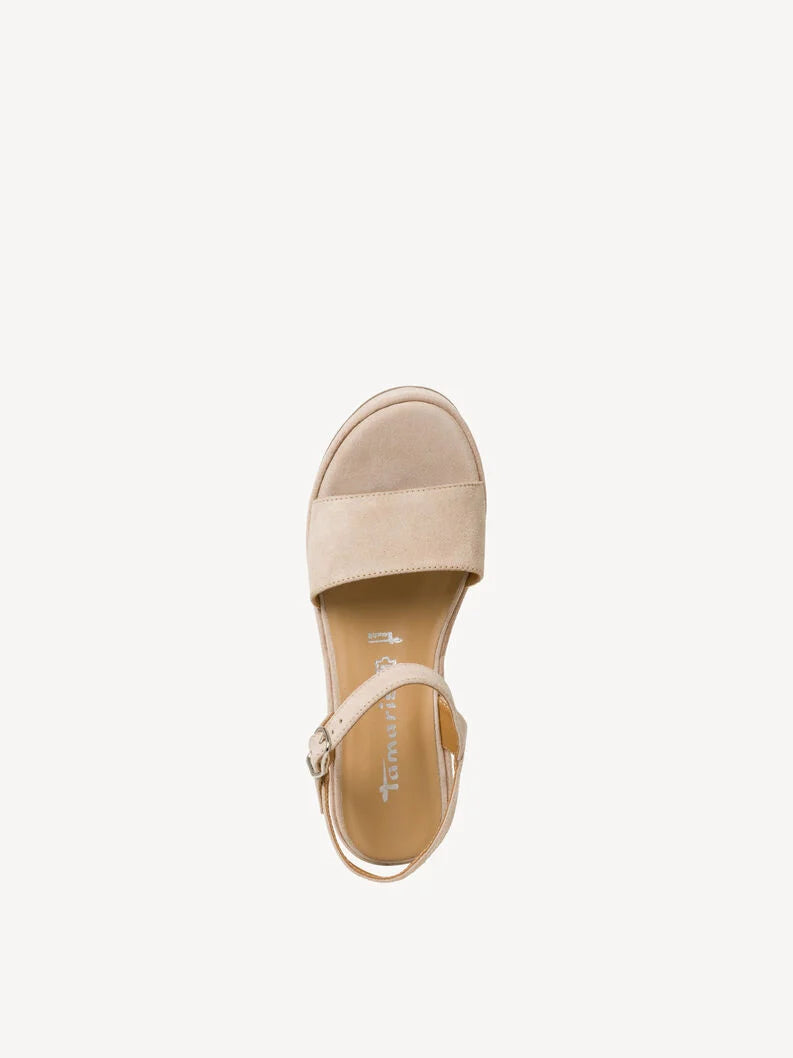 Tamaris Women's 1-28020-42 Wedge Suede Leather Sandals Ivory