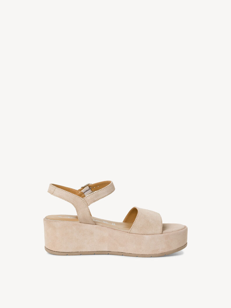 Tamaris Women's 1-28020-42 Wedge Suede Leather Sandals Ivory