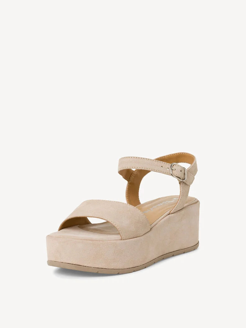 Tamaris Women's 1-28020-42 Wedge Suede Leather Sandals Ivory