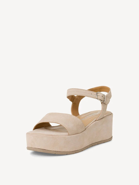 Tamaris Women's 1-28020-42 Wedge Suede Leather Sandals Ivory