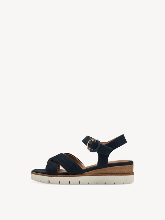 Tamaris Women's 1-28202-42 Heeled Leather Sandals Navy Blue
