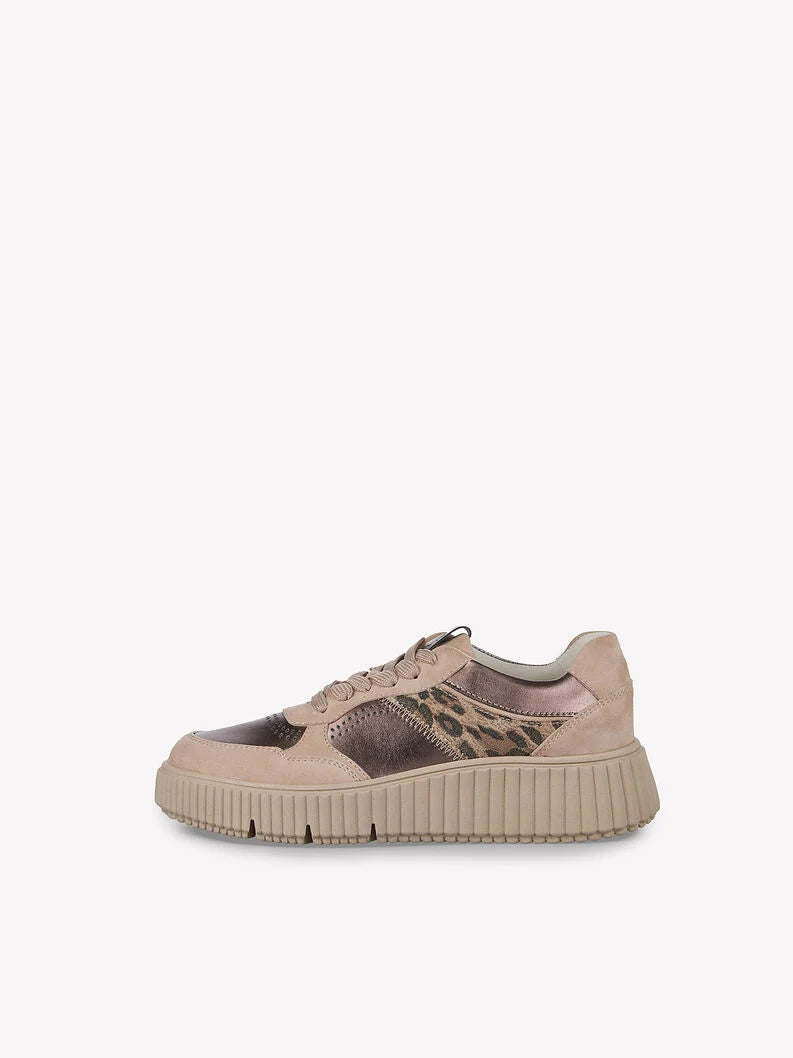 Tamaris Women's 1-23774-43 Leather Lace-Up Sneakers Bronze Combi