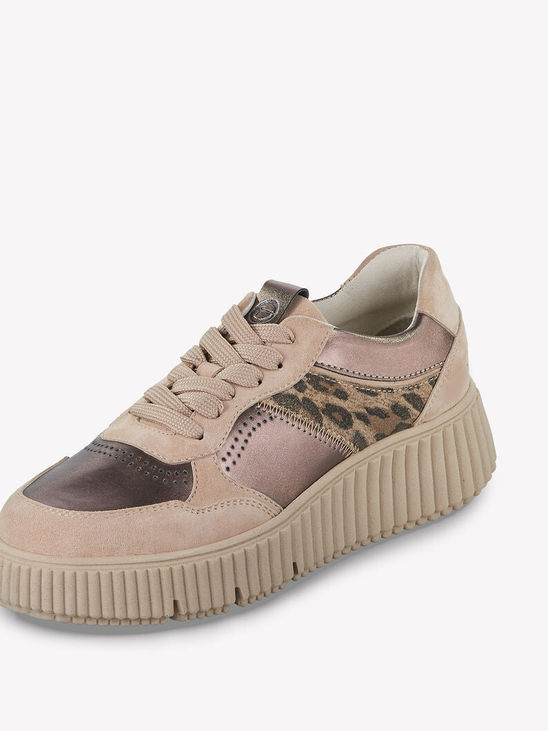 Tamaris Women's 1-23774-43 Leather Lace-Up Sneakers Bronze Combi