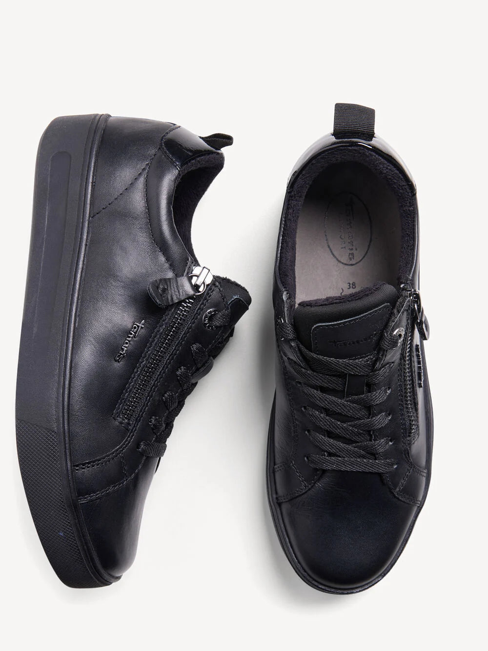 Tamaris Women's 8-83707-42 Nappa Leather Lace-Up Sneakers Black