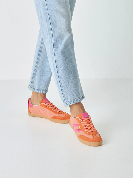 Tamaris Women's 1-23633-46 Leather Lace-Up Sneakers Coral Combi