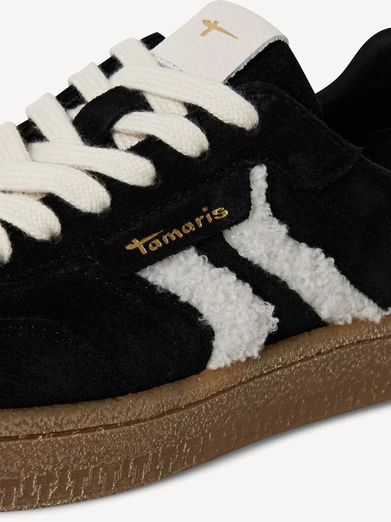 Tamaris Women's 1-23723-44 Leather Lace-Up Sneakers Black Fur