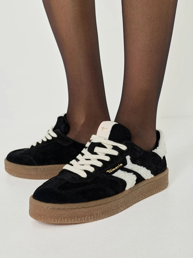 Tamaris Women's 1-23723-44 Leather Lace-Up Sneakers Black Fur