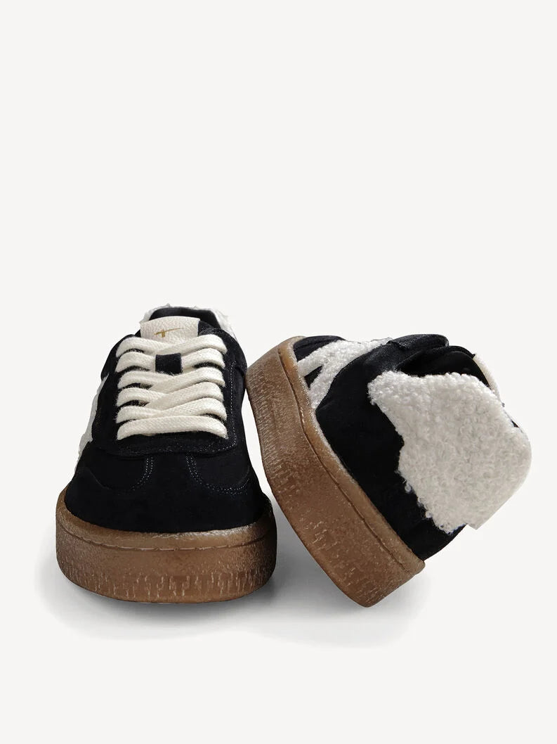 Tamaris Women's 1-23723-44 Leather Lace-Up Sneakers Black Fur