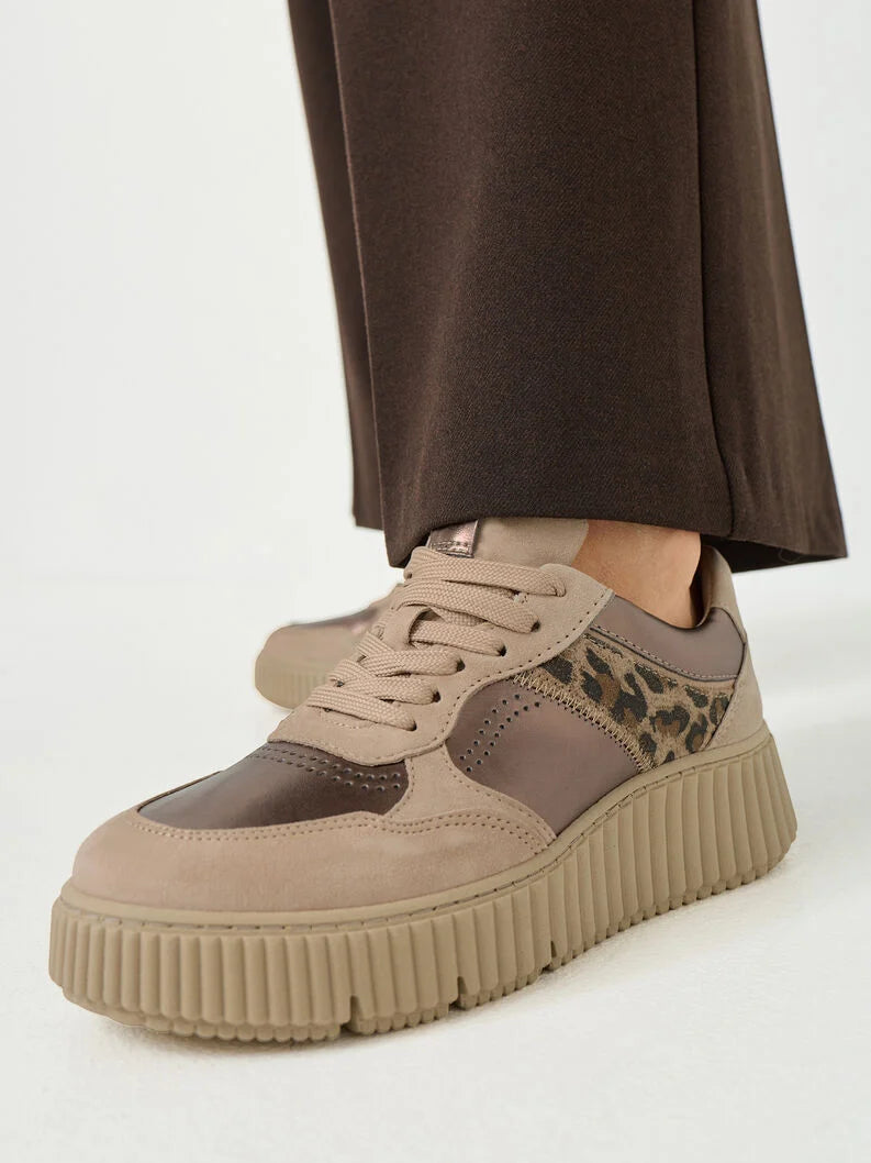 Tamaris Women's 1-23774-43 Leather Lace-Up Sneakers Bronze Combi