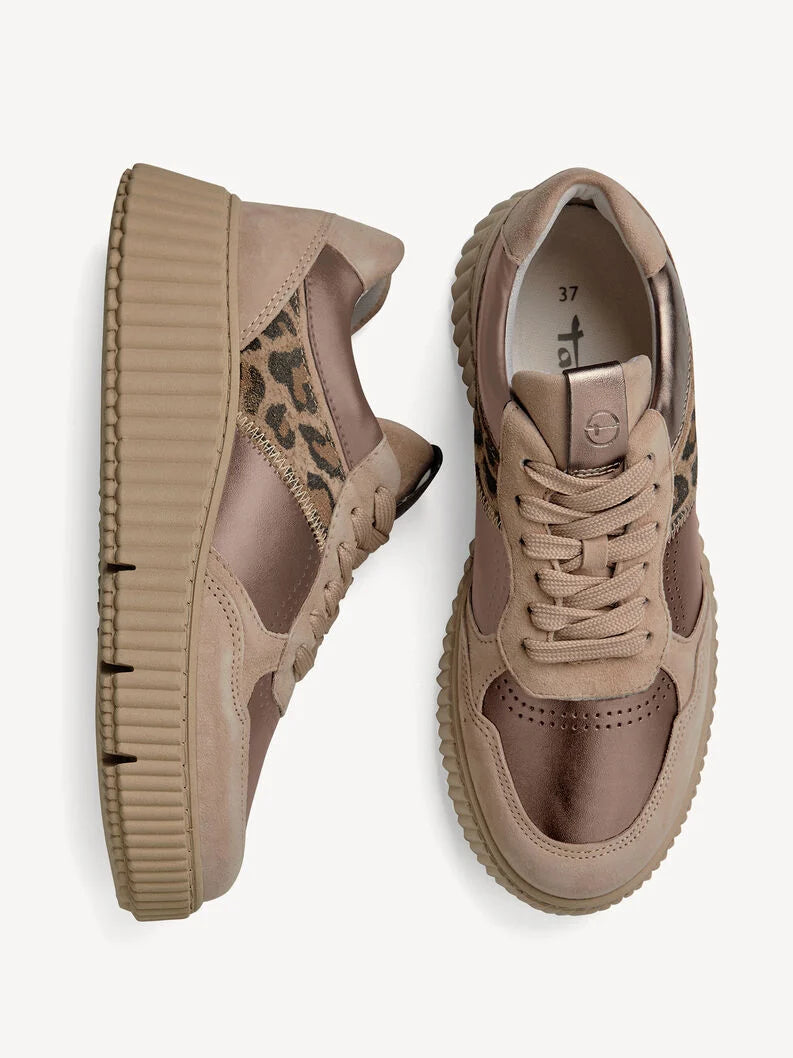 Tamaris Women's 1-23774-43 Leather Lace-Up Sneakers Bronze Combi