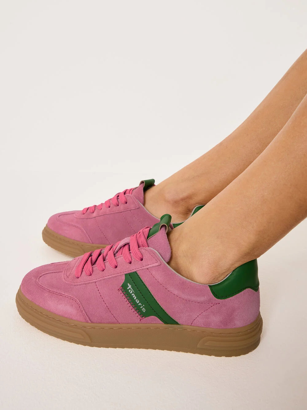 Tamaris Women's 1-23788-42 Leather Lace-Up Sneakers Rose Pink