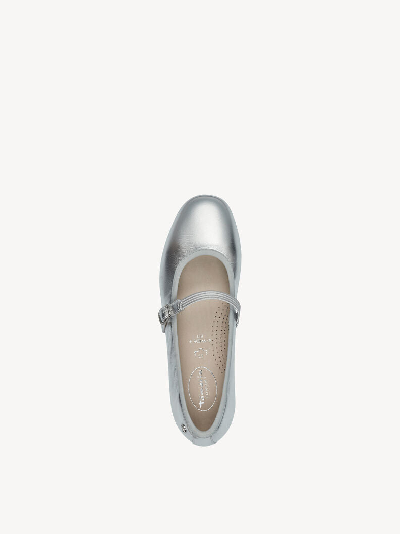 Tamaris Women's 8-82107-44 Leather Ballerina Shoes Silver