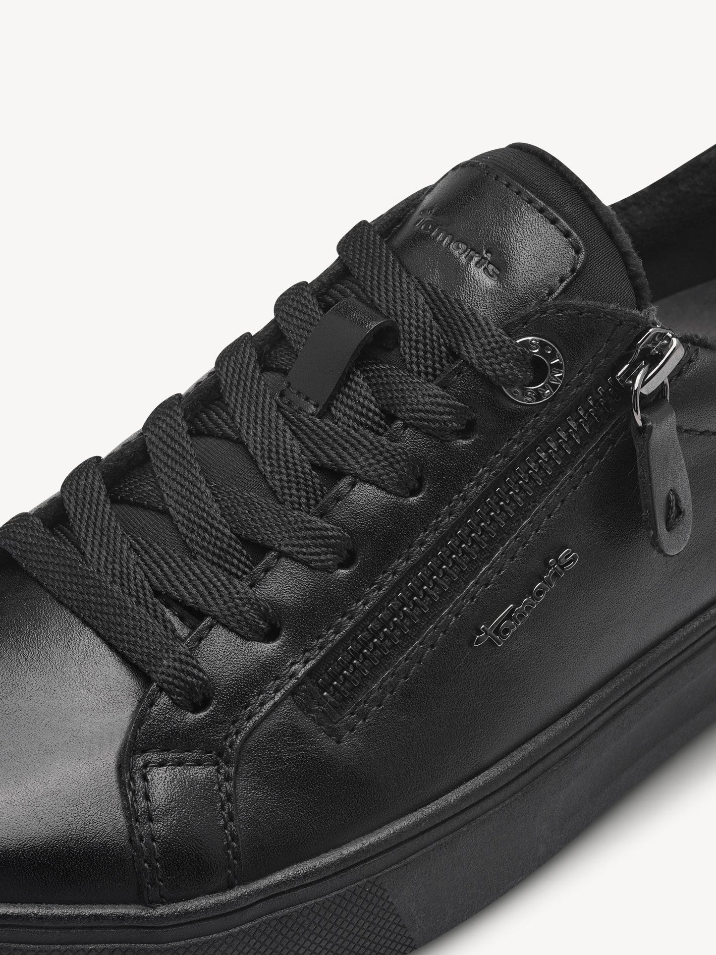 Tamaris Women's 8-83707-42 Leather Lace-Up Sneakers Black Nappa