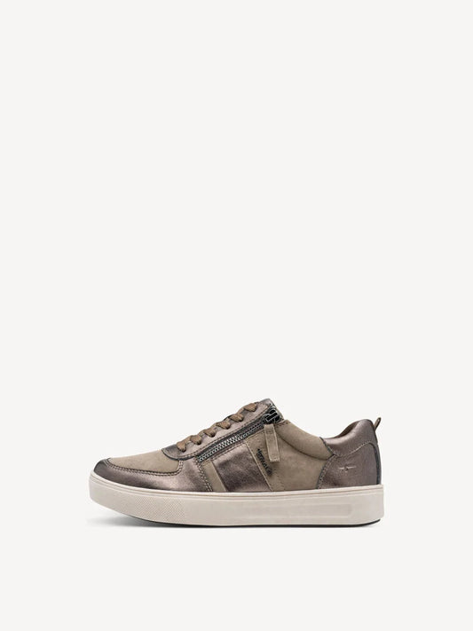 Tamaris Women's 8-83703-44 Leather Lace-Up Sneakers Pewter Combi