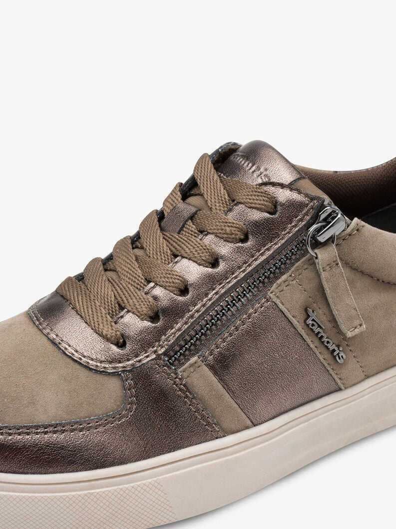 Tamaris Women's 8-83703-44 Leather Lace-Up Sneakers Pewter Combi