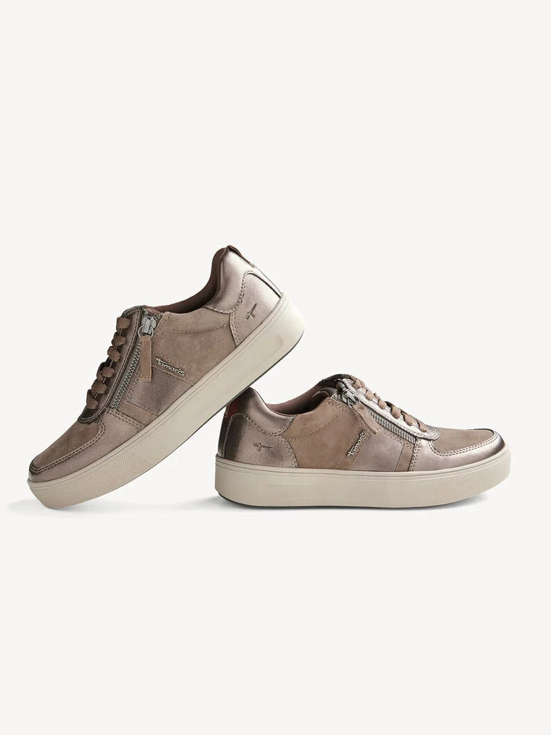 Tamaris Women's 8-83703-44 Leather Lace-Up Sneakers Pewter Combi