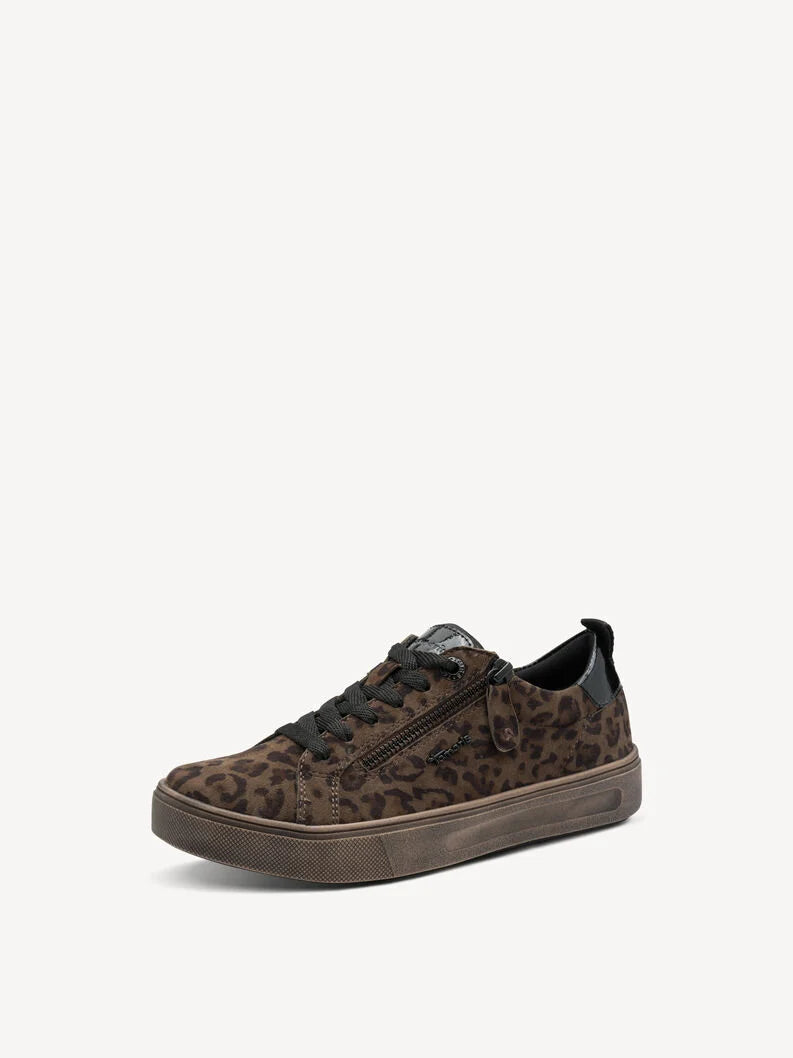 Tamaris Women's 8-83707-42 Leather Lace-Up Sneakers Dark Leopard