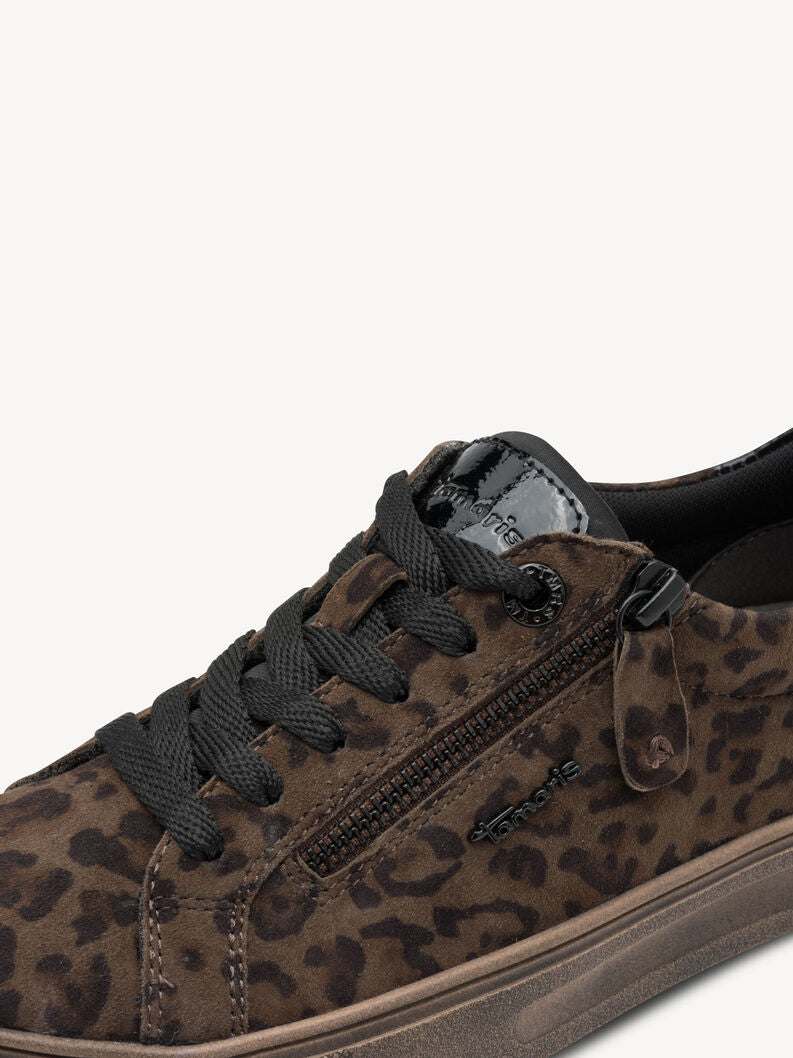 Tamaris Women's 8-83707-42 Leather Lace-Up Sneakers Dark Leopard